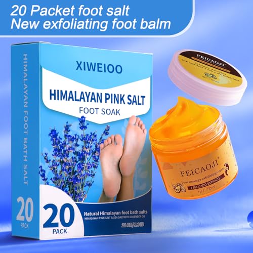Foot Soak salt kit with Tea Tree Oil - Moisturize, Reduce Foot Odor, & Soothe Aching Feet tool set Foot cream spa bath massager Epsom Salt foot pedicure kit at home spa