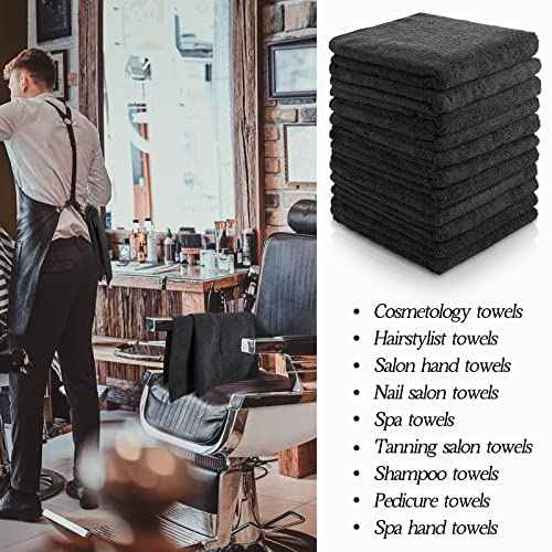 Shimeyao 40 Pack Bleach Proof Towels Microfiber Absorbent Resistant Hair Hand Towels Bulk Quick Dry for Barber Gym Bath Spa Shaving (Black,16 x 29 Inch)