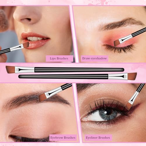 100 PCS Angled Eyebrow Brushes, Fine Angled Eyeliner Brush, Disposable Eyebrow Tint Brush, Eye Shadow Applicator Sticks Eye Brow Concealer Brushes for Beauty Cosmetic Make up Tool