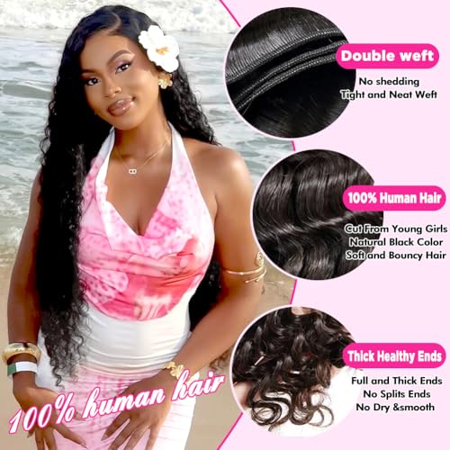 Brazilian Human Hair Deep Wave 3 Bundles 16 18 20 Human Hair 12A Grade 100% Unprocessed Virgin Remy Deep Curly Wave Extensions Weave Natural Black Color for Black Women