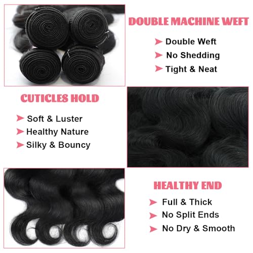 14A Human Hair Bundles 16 Inch Body Wave Bundles Human Hair 100% Unprocessed Brazilian Virgin Hair Body Wave 1 Bundle Human Hair Extensions for Women Natural Color Quick Weave