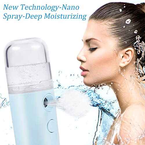 Mudder 4 Pcs Nano Facial Mister Handy Nano Mist Sprayer 30ml Visual Water Tank Portable Face Steamer Mini USB Mister for Lash Extensions, Skin Care, Makeup(White, Black, Blue, Pink)
