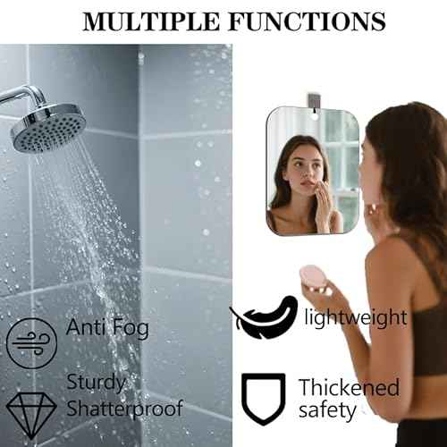 Shower Mirror Fogless for Shaving, Bathroom Accessories No Fog Shaving Mirror, 7"x5" Shatterproof Men's Woman Wall Mirrors, Anti Fog Makeup Small Mirror Travel Camping
