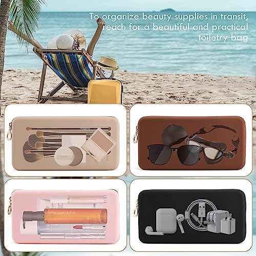 FVION Zipper Makeup Brushes Bag For Travel, Large Silicone Makeup Brush Holder, Make Up Brushes Pouch Case for Makeup Tools - Khaki