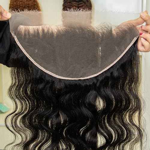 KRN 13X6 Real HD Lace Frontal Body Wave, 0.10 mm Ultra-Thin Invisible Lace HD Frontal 13x6 Human Hair 12A Brazilian Virgin Hair Single Knot Pre-Plucked with Baby Hair 12 Inch