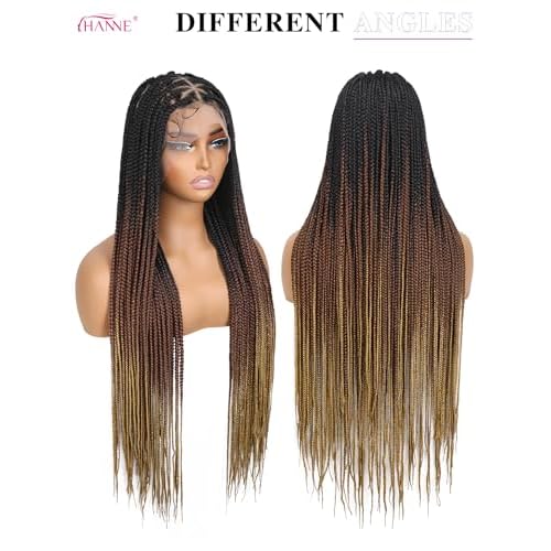 HANNE Full Lace Braided Wigs for Black Women Knotless Braided Wigs with Baby Hair 100% Handmade HD Lace Synthetic Box Braid Wig