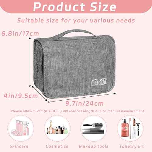 Toiletry Bag Travel Bag with Hanging Hook, Waterproof Shower Bathroom Hanging Toiletry Bag for Men Women,Small Multifunctional Makeup Cosmetic Bag,Portable Toiletries Bag Travel Organizer (Grey)