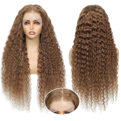 Chocolate Brown Deep Wave Lace Front Wigs Human Hair Wigs for Women 250 Density 13x6 Lace Frontal Wigs Human Hair Deep Curly HD Lace Front Wigs Pre Plucked with Baby Hair (22 Inch)