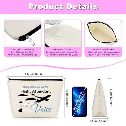 Flight Attendant Gift for Women Makeup Bag Funny Airplane Travel Gifts Travel Essentials Cosmetic Bag Christmas Birthday Gift for Future Pilot Flight Attendant
