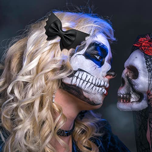 Halloween Bat Hair Bow Clips 4pcs Black PU Leather Alligator Barrettes for Teen Toddler Girls Women Kids Goth Cosplay Costume Decoration Accessories Party Favor Gift