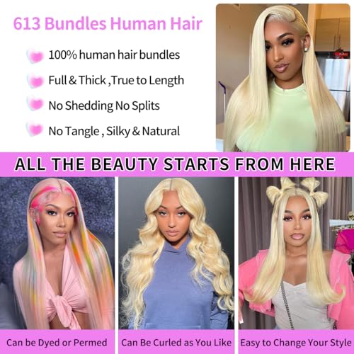613 Bundles Blonde Bundles Human Hair 30 Inch 613 Straight bundles 100% Unprocessed 12A Grade Brazilian Virgin Hair Bundles 1 Bundle Human Hair 613 Blonde Bundle