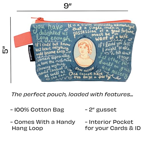 The Unemployed Philosophers Guild Jane Austen Bag - 9" Canvas Zipper Romance Themed Pouch for Pencils, Tools, Cosmetics, Toiletries and More