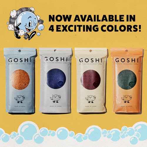 GOSHI Exfoliating Shower Towel - Rip-Resistant Exfoliating Washcloth for All Skin Types - Brick Red - Made in Japan