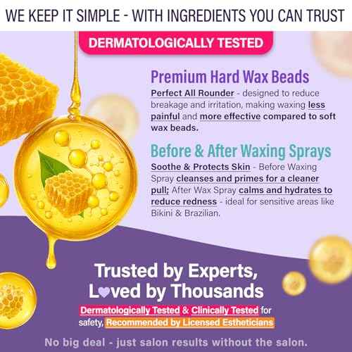Tress Wellness Waxing Kit for Sensitive Skin, Safe for Face & Skin, Prep & Aftercare Spray, Easy to Use, At-Home Kit for Face, Bikini, Brazilian & Full Body - Digital Display, Black Purple Flower