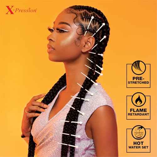 Sensationnel X-pression prestretched braiding hair - 3x braid 58 inch all kanekalon flame retardant synthetic braid for box braids and twists (1 pack, 1B OFFBLACK)