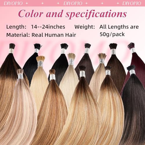 I Tip Hair Extensions - Human Hair,Light Blonde Highlighted Bleach Blonde 24 Inch For Women Soft & Natural Itip Human Hair Extensions 50g 50s