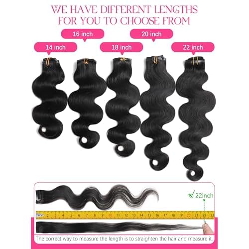 Lacer Body Wave Clip in Hair Extensions Real Human Hair, Seamless 22 Inch 7 Pcs 115g Wavy Human Hair Clip in Extensions for Women Natural Black
