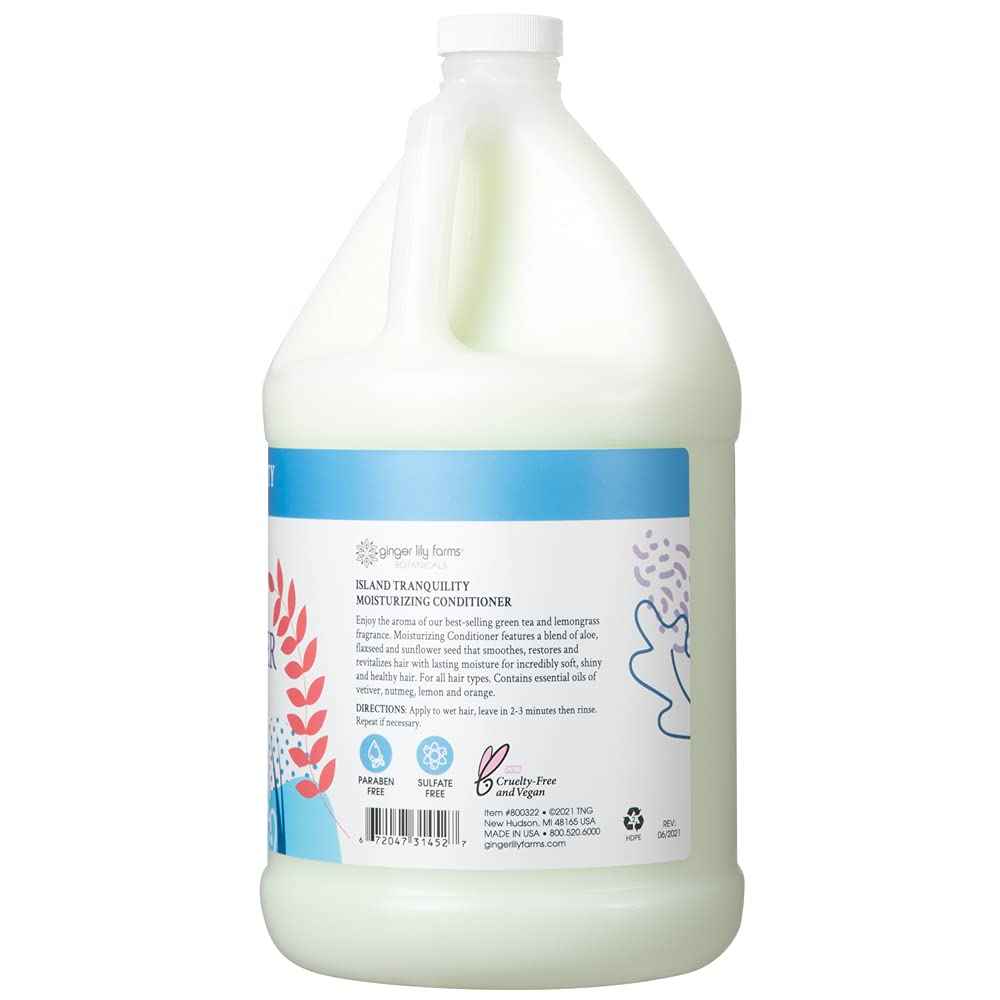 Ginger Lily Farms Botanicals Moisturizing Conditioner for Dry Hair, Island Tranquility, 100% Vegan & Cruelty-Free, Green Tea Lemongrass Scent, 1 Gallon Refill (Pack of 4)