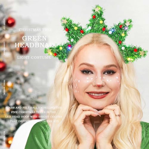 Olbye LED Christmas Headbands Light Up Xmas Hairband Glow Christmas Tree Holiday Costume Accessories for Women
