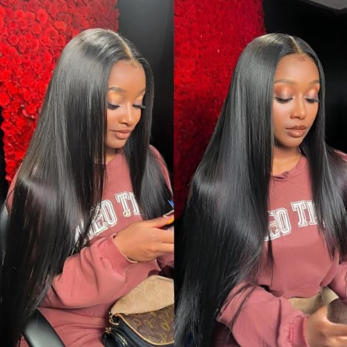 VibeFusion 13x4 HD Transparent Lace Front Human Hair Straight Wig 200% Density Glueless Pre-Plucked Pre-Cut 16 Inch Women's Wig