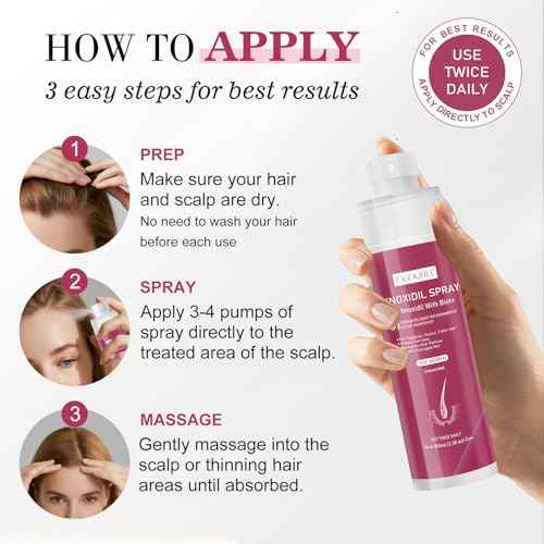 5% Minoxidil for Women Hair Regrowth Spray, hers hair regrowth treatment Infused with Biotin, Extra Strength Treatment to Combat Hair Loss and Thinning, 3 Bottles