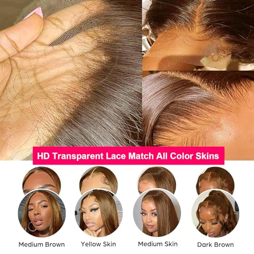 30 Inch Chocolate Brown Lace Front Wig - Human Hair, 13x6 Lace Front, 200% Density HD Lace Frontal, Glueless Lace Closure, Pre Plucked