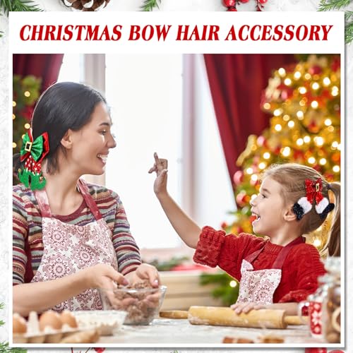 8 Pack Christmas Hair Clips for Women Glitter Sequins Red and Green Christmas Bow Clips Xmas Glitter Hair Accessories Deer Antler Headdress Cute Xmas Party Gifts for Women (Mixed Style)