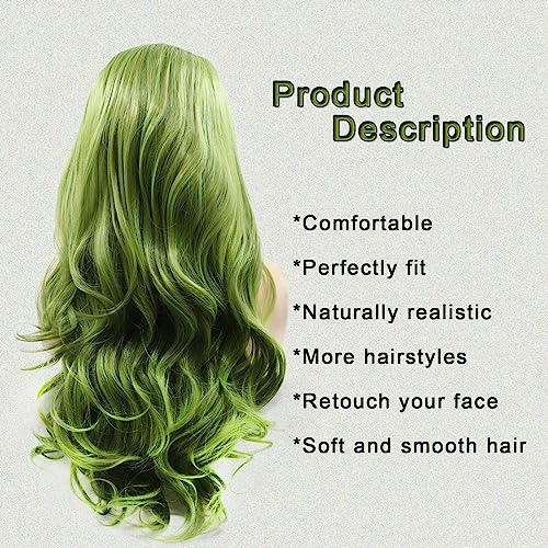 Green Lace Front Wig Body Wave Glueless Lace Wigs Olive Green Long Curly Wavy Pre Plucked Natural Wig Synthetic Heat Resistant Fiber Hair Colorful Wig for Women Daily 24 Inch