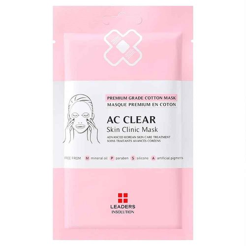 Leaders Insolution AC Clear Skin Clinic Mask | Snail Secretion & Tea Tree Oil for Acne, Redness, Oil Control | 100% Cotton Bemliese Sheet | Balances & Soothes Sensitive Skin (10 Sheets)