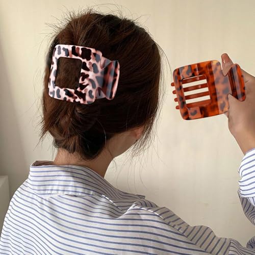 Flat Square Hair Clips Large Claw Clips for Thick Medium Thin Hair 6Pcs Non Slip Strong Hold Barrettes French Duckbill Accessories for Women Girls Leopard Tortoise Shell