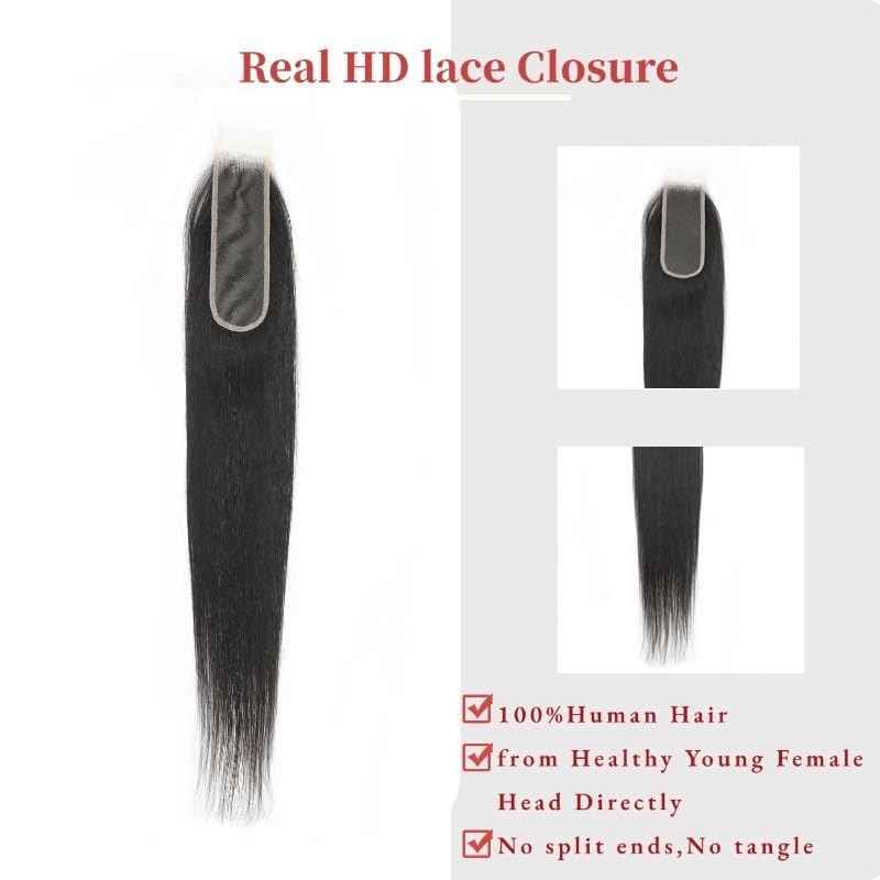 2x6 SKINLIKE Real HD Lace Closure Straight Human Hair 0.095mm Ultra-thin Swiss HD Lace Closure Bleached Single knots Human Hair Closure Pre-plucked with Natural Black Color