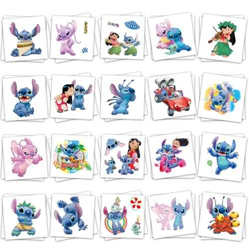 40Sheets Cartoon Lilo & Stitch Temporary Tattoos Birthday Themed Party Supplies Decoration Favors Cartoon Cute Stitch Waterproof Sticker for Kids Boys Home Activity Class Prizes Christmas Rewards
