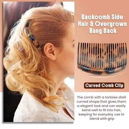 6PCS French Tortoise Hair Combs, 23-Closely-Tooth Hair Side Comb, Curved Comb Clip To Make A French Twist & Backcomb Front Hair