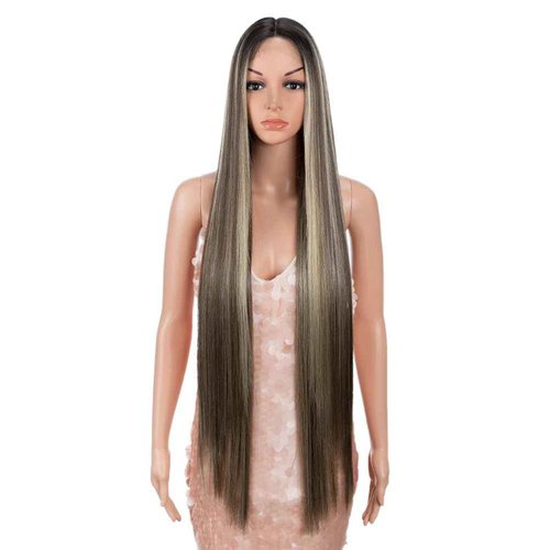Style Icon 38" Super Long Straight Wigs 6" Deeper Middle Part Lace Lace Front Wigs Ombre Brown Synthetic Wig (38", NTSN4/UN8/12R)