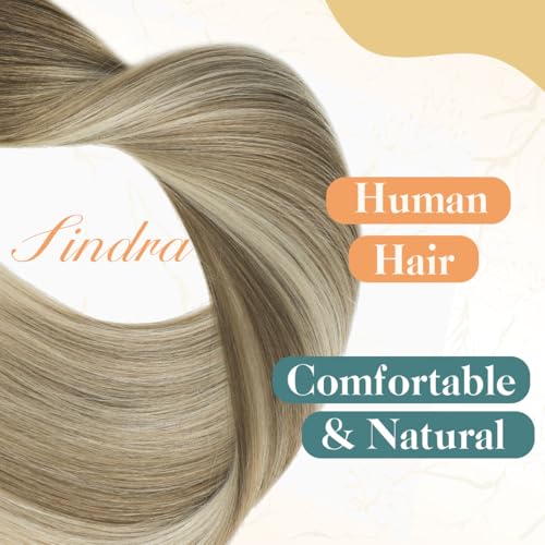 Sindra Wire Hair Extensions Human Hair Balayage Walnut Brown to Light Brown With Blonde Fishing Line Extensions 20Inch 85g Remy Invisible Wire W20#3/8/22