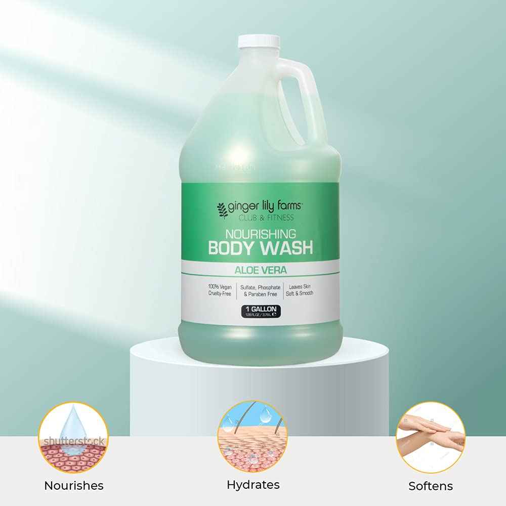 Ginger Lily Farms Club & Fitness Nourishing Body Wash, 100% Vegan & Cruelty-Free, Aloe Vera Scent, 128 Fl Oz (Pack of 4)