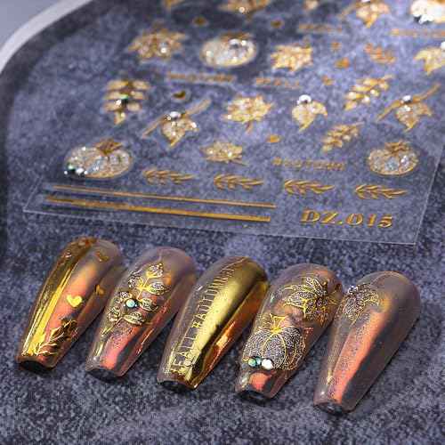 3 Sheets Fall Nail Stickers for Nail Art Cute Pumpkin Nail Decals Autumn Maple Leaf Nail Art Stickers 5D Self-Adhesive Glitter Thanksgiving Day Pumpkin Nail Decoration for Women Nails Design Supplies