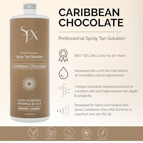 SunFX Caribbean Chocolat-All Natural Spray Tanning Solution(1L/33.8 fl oz, DARK SUMMER)