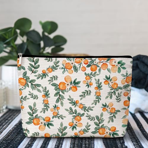 GREOXG Orange Print Makeup Bag, Small Travel Cosmetic Bag with Zipper, Cute Makeup Pouch Gift Ideas for Women Teen Girls Friends Mom Sisters Teacher Birthday Christmas Wedding Graduation-E31