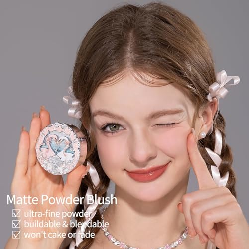 Flower Knows Swan Ballet 5-Piece Makeup Set,Shine Lipstick(B03) + Powder Blush(05) + Eyeshadow(01) + Canvas Tote Bag + Hair Clip,Gift for Girls & Women