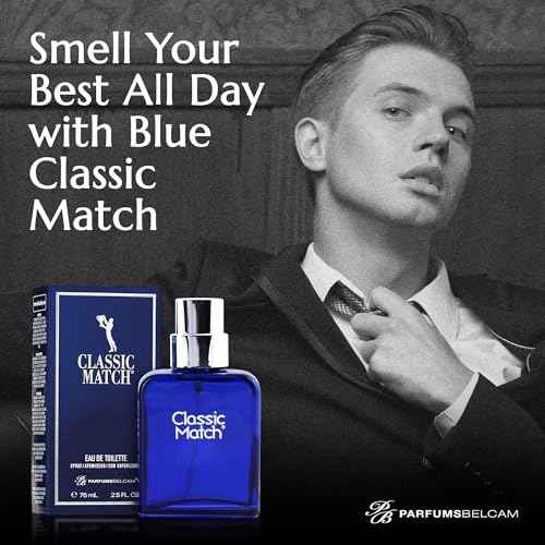PB ParfumsBelcam Blue Classic Match Eau de Toilette Spray for Men ? Modern Citrus Fougere Fragrance, Notes of Melon, Moss and Patchouli, Cologne Alternative, Signature Fragrance ? 2.54 Fl Oz