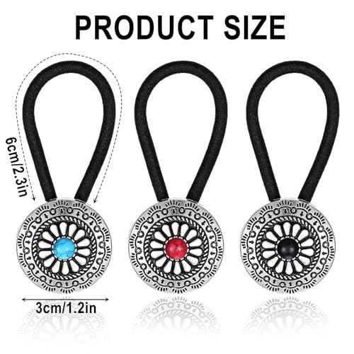 3PCS Western Style Ponytail Holders, Metal Hair Ties Bracelet, Boho Hair Clips Vintage Turquoise Concho Squash Blossom Hair Bands Elastic Hair Cuffs Hair Accessories for Women Girls