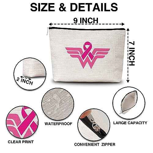 AWSICE Breast Cancer Awareness Makeup Bag Super hero Cancer Support Gift For Women Pink Ribbon Breast Cancer Survivor Gift For Women Patients Survivors-A16