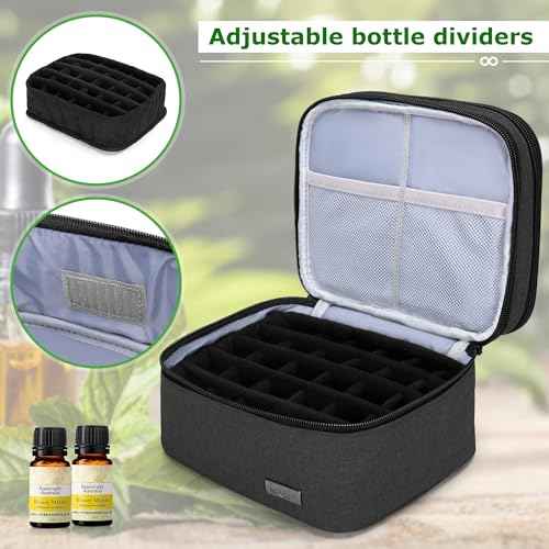 LUXJA Essential Oil Carrying Case - Holds 30 Bottles (5ml-30ml, Also Fits for Roller Bottles), Double-Layer Organizer for Essential Oil and Accessories, Black (Bag Only)