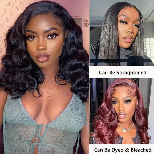 5x5 Glueless Wigs Human Hair Pre Plucked Body Wave Bob Wig Lace Front Human Hair Wigs for Black Women Ready to Wear for Beginners Pre Cut Lace Closure Wigs No Glue 16 Inch