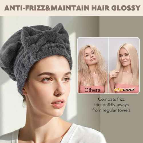 SUNLAND Large Microfiber Hair Drying Caps with Bow knot Fast Drying Shower Cap Soft and Absorbent hairWrap Hair Turban Bath Caps for Curly Thick and wet Hair 11 X 13.4 inch 2 Pack Dgrey
