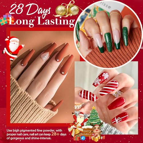 AZUREBEAUTY 130 Pcs Dip Powder Nail Kit ,16 Colors Brown Purple Green with Top/Base Coat Professional Glitter or DIY Salon Gifts