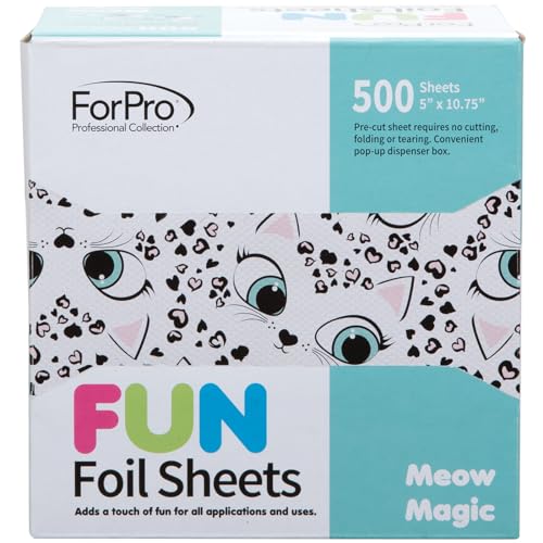 ForPro Professional Collection FUN Meow Magic 5Foil Sheets, Aluminum Foil, Pop-Up Foil Dispenser, Hair Foils for Color Application and Highlighting Services, Food Safe, 5" W x 10.75" L, 500-Count