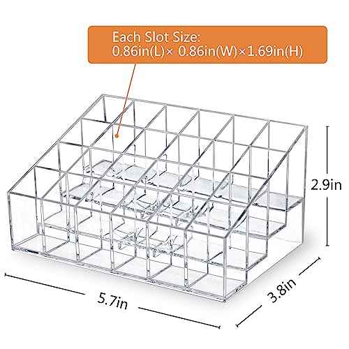 Lipstick Organizer,Small Clear Plastic Compact Lip Gloss Chapstick Perfume Sample Mascara Holder with 24 Slots
