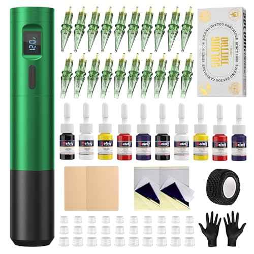 Tattoo Machine,Wireless Tattoo Gun with LED Screen Display Tattoo Kit with Cartridge Needles Tattoo Ink Practice Skin